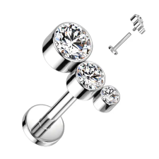  Ezüst Színű Cirkónia Kövekkel Kirakott Egyenesszárú Titánium Labret Piercing egyéb ékszer