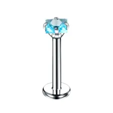  Ezüst Színű Rozsdamentes Acél Piercing Világoskék Cirkónia Kővel, 8 mm egyéb ékszer