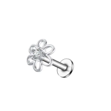  Ezüst Színű Rozsdamentes Acélból Készült Virág Alakú Strasszköves Labret Piercing egyéb ékszer