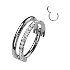  Ezüst Színű Titánium Dupla Karika Piercing Kővel - 8 mm egyéb ékszer