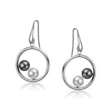  Ezüst Toscana Fülbevaló Fekete-Fehér Gyönggyel fülbevaló