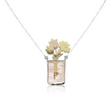  Ezüst Toscana Nyaklánc Virágos Váza Medállal—szögletes nyaklánc