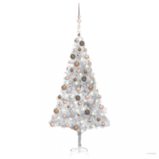  Ezüstszínű PET megvilágított műkarácsonyfa gömb szettel 180 cm műfenyő