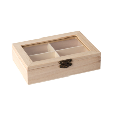  Fa doboz 4 rekeszes átlátszó tetővel 14x10x3,5cm dekorálható tárgy