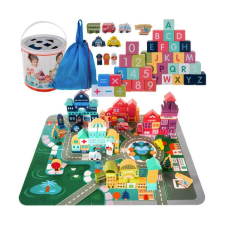  Fa építőjáték készlet és játszószőnyeg játszószőnyeg