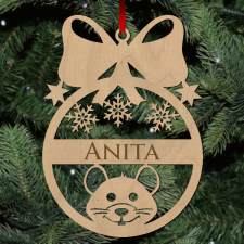  Fa karácsonyfadísz - Egyedi neves - Kisegér karácsonyfadísz