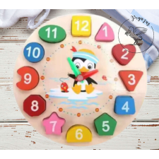  Fa készségfejlesztő formakereső puzzle óra, fűzős játék – pingvin kreatív és készségfejlesztő