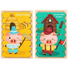  Fa puzzle csíkok - kétoldalas - A három kismalac (mese) puzzle, kirakós