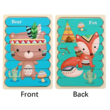 Fa puzzle csíkok - kétoldalas - Maci és róka puzzle, kirakós