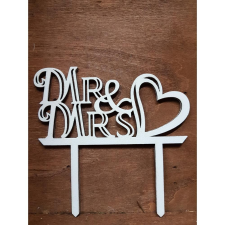 Fa - "Mr & Mrs" tortadísz szíves fehér 11,5cm dekorációs kellék