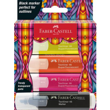 Faber-Castell Szövegkiemelő készlet, FABER-CASTELL "Glassy", 3 különböző neon szín + fekete filctoll, marker