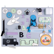  Fából készült foglalkoztató tábla, matatófal, narancssárga óra 50x37.5cm kreatív és készségfejlesztő