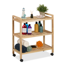  Fából készült fürdőszobai polc kerekekkel 72 x 65 x 31 cm fürdőszoba bútor