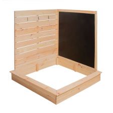  Fából készült homokozó sarok szerszámtartóval és rajzolós fekete táblával homokozójáték