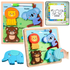 Fából készült oktatási puzzle Állatok rajztáblával puzzle, kirakós