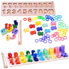  Fából készült oktatási puzzle számjegyek horgászbot #3109 puzzle, kirakós