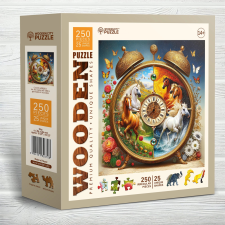Fából készült puzzle ló órája 250 darabos puzzle, kirakós