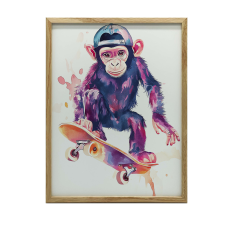  FAKERETES PLAKÁT FALRA MONKEY Gördeszka 50x70 CM grafika, keretezett kép