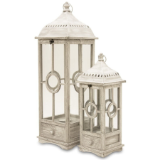  Fakeretes üvegezett krémfehér 2db-os lantern lámpás szett 88x28x28 / 57x21x21cm kültéri világítás