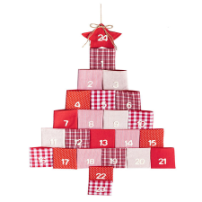 Fakopáncs Adventi naptár (piros-fehér textil) karácsonyi dekoráció