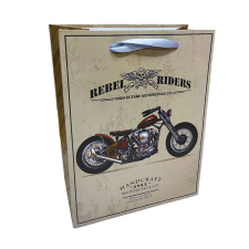 Fakopáncs Ajándéktasak - közepes (bézs-barna alapon Rebel Riders, motorral) ajándéktasak