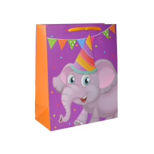 Fakopáncs Ajándéktasak - közepes (lila, elefánt party sapkában) party kellék