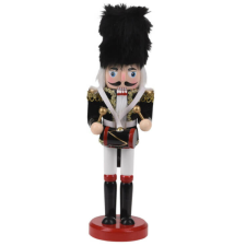 Fakopáncs Diótörő dobverővel (fekete ruhában, fekete szőrme kalappal, 50 cm-es) karácsonyi dekoráció