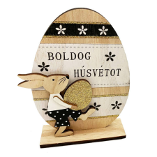 Fakopáncs Húsvéti dekorációs figura (nagy mintás tojás Boldog Húsvétot felirattal, natúr-fekete) fajáték