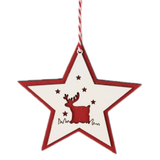 Fakopáncs Karácsonyfadísz (piros-fehér csillagban rénszarvas kis csillagokkal) karácsonyfadísz