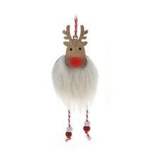 Fakopáncs Karácsonyi dekorációs figura (fehér szőrme ruhás rénszarvas) karácsonyi dekoráció