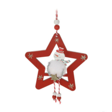 Fakopáncs Karácsonyi dekorációs figura (Hóember fehér ruhában arany színű csillaggal, piros csillagban) karácsonyi dekoráció