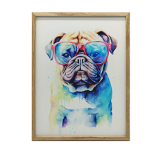 FALAPAKÁT FAKERETES MEDVE LILA KAPCSINÁBAN 30X40 grafika, keretezett kép