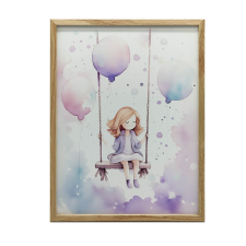FALI PLAKÁT ALUMÍN KERETBEN SZÍNES ÖRÖM A HINTÁN 50x70 CM grafika, keretezett kép