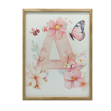 FALI PLAKÁT ARANY ALUMÍNIUM KERETBEN VIRÁGOK ÉS LEPKÉK 50X70 CM grafika, keretezett kép