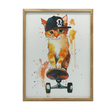 FALI PLAKÁT ARANY KERETES CAT HÓDESZKÁBAN 40x50 CM grafika, keretezett kép