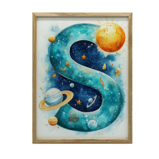 FALI PLAKÁT FA KERETBEN LETTER S COSMOS 30x40 CM grafika, keretezett kép