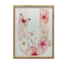  FALI PLAKÁT FA KERETBEN SÖTÉTBARNA VIRÁGOK ÉS LEPKÉK 50x70 CM grafika, keretezett kép