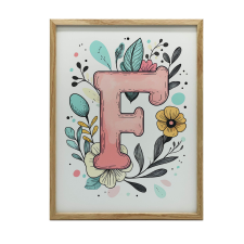 FALI PLAKÁT FEKETE ALUMÍNIUM KERETBEN F BETŰ VIRÁGOK 70X100 CM grafika, keretezett kép