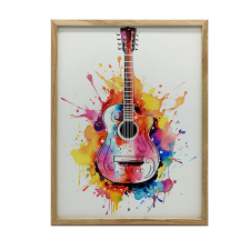 FALI PLAKÁT FEKETE KERETES GITÁR SZIVÁRVÁNY SZÍNEKBEN 40x50 CM grafika, keretezett kép