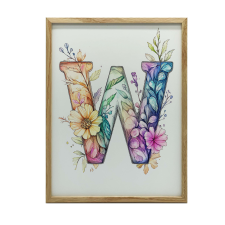 FALI PLAKÁT KERETBEN, FEKETE VIRÁGOS BETŰK 70x100 CM grafika, keretezett kép
