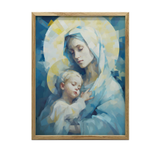  FALI PLAKÁT MÁRIA JÉZUSBABÁVAL BARNA KERETBEN 50x70 CM grafika, keretezett kép