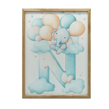FALI PLAKÁT N BETŰ A FELHŐBEN FA KERETTEL 30x40 CM grafika, keretezett kép