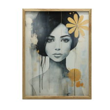  FALI PLAKÁT NŐ HAJBAN VIRÁGAL SÖTÉTBARNA KERETTEL 70x100 CM grafika, keretezett kép