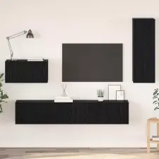  Fali TV Szekrény Falra szerelhető 4 pcs Fekete tölgy Faanyag bútor