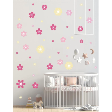  Falmatrica gyerekszobába - Rózsaszín, sárga virágok tapéta, díszléc és más dekoráció