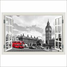  Falmatrica London ablak, piros busz, fekete-fehér, 300 x 200 cm tapéta, díszléc és más dekoráció