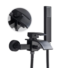  Falra szerelt fürdőkád csaptelep, galvanizált felület, vízesés kifolyó, Matt fekete a csaptelep