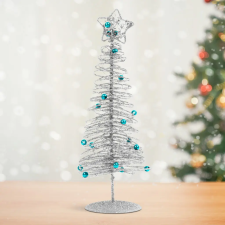 Family Asztali, glitteres, fém karácsonyfa, 28 cm, ezüst, 58622C karácsonyi dekoráció