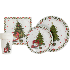 FAMILY CHRISTMAS 58224B Karácsonyi papír teríték szett - 12 tányér, 6 pohár, 20 szalvéta karácsonyi textilia