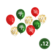 FAMILY CHRISTMAS Lufi szett - piros, zöld, arany, karácsonyi motívumokkal - 12 db / csomag karácsonyi dekoráció